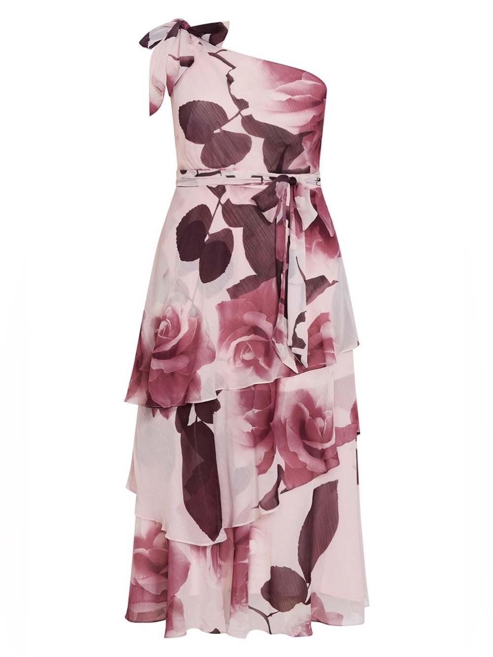 City Chic Metallic One-Shoulder Tiered Dress Pink Romantic Bloom Size 14 NWT